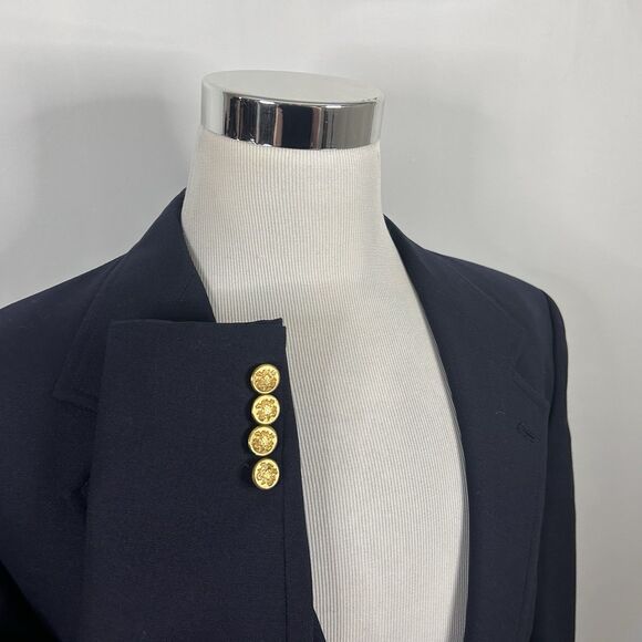 Evan Picone 44L Vintage Blazer 100% Wool Navy Blue Gold Two Button Lined Vented - Picture 1 of 7